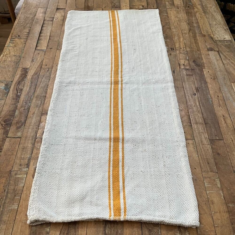 Antique Grain Sack Handwoven 18 x 40 in Chevron Flatweave Orange Striped